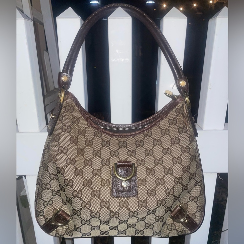 Gucci Beige and Brown Monogram Shoulder Bag